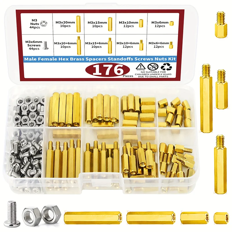 176pcs M3 Brass Standoff Assortment Kit (Male-Female & Female-Female)
