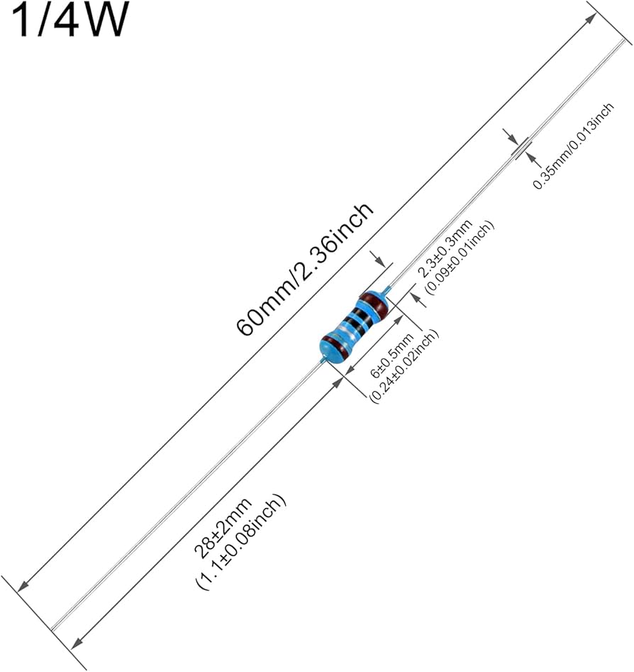 1/4W Resistor Through hole – Multiple Values Available